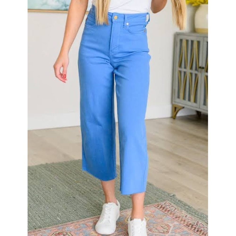 Judy Blue Sky Blue High Waist Wide Leg Raw Hem Jeans JB88843 C Size 0/24